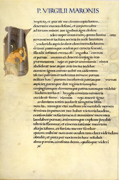 Helena versteckt sich im Tempel der Vesta, Seite 50 aus Virgils "Aeneis" von William Morris
