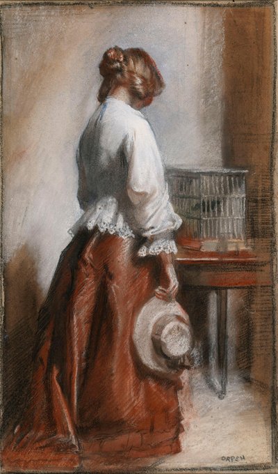 Dame mit einem Vogelkäfig von William Orpen
