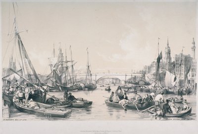 Ansicht der neuen London Bridge vom Becken des Flusses Thames, 1841 von William Parrott
