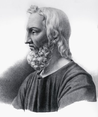 Porträt von Pedanius Dioscorides, griechischer Arzt, Botaniker und Apotheker, Gravur von Nicolas Toussaint Charlet