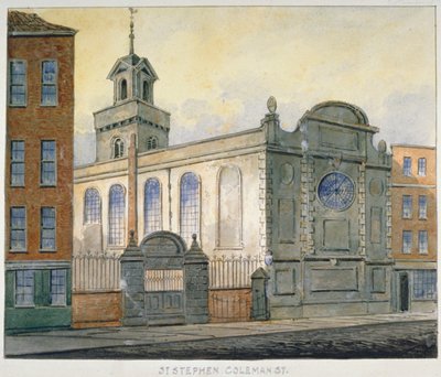 Südostansicht der Kirche St. Stephen, Coleman Street, City of London, 1815 von William Pearson