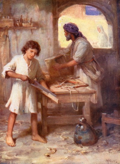 Jesus in der Werkstatt des Zimmermanns, Lukas ii, 51, 52 von William Pratt