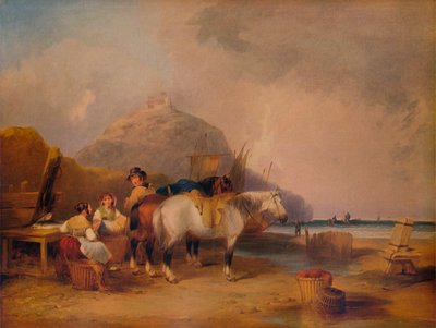 Küstenlandschaft mit Figuren und Pferden, um 1841 von William Shayer