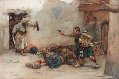Trommler James Roddick von den 92. Gordon Highlanders, verteidigt Leutnant Menzies während des Nahkampfs in Kandahar von William Skeoch Cumming
