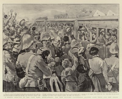 Ein herzlicher Abschied durch die Cape Town Highlanders, das neuseeländische Kontingent verlässt Kapstadt an die Front von William Small