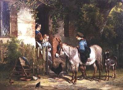 Figuren mit Eseln vor einem Cottage von William Snr. Shayer