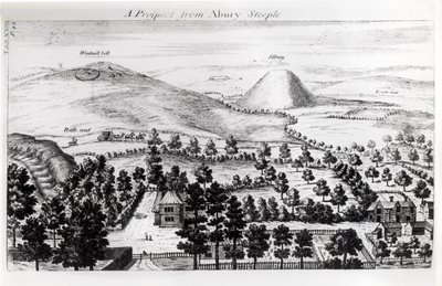 Blick vom Kirchturm von Avebury auf den Silbury Hill, Illustration aus 