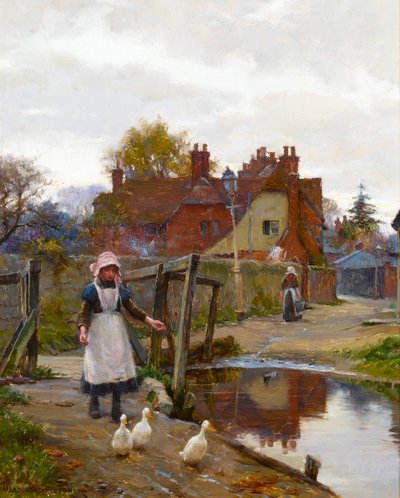 Die Enten nach Hause treiben bei der alten Brücke, Abingdon von William Teulon Blandford Fletcher