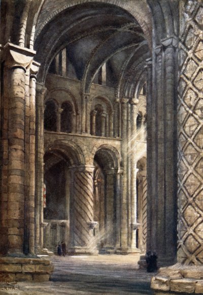 Durham, Innenraum der Kathedrale, Blick über das Kirchenschiff in das südliche Querschiff von William Wiehe Collins