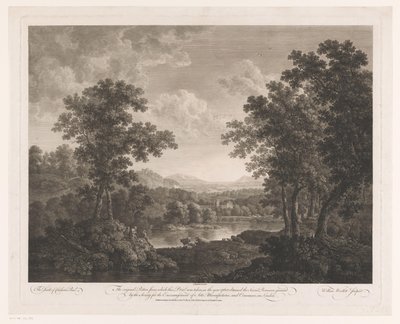 Landschaft mit Hirten und Vieh an einem See (Second Premium Landscape) von William Woollett