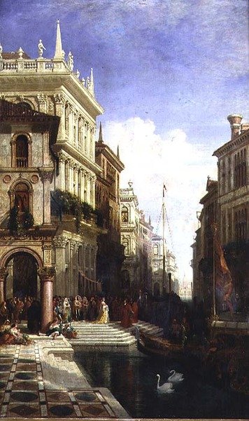 Ein Capriccio-Blick auf Venedig mit einer Prinzessin, die zur Gondel am Hintereingang der Scuola di San Marco geführt wird von William Wyld
