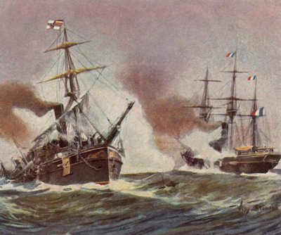 Schlacht zwischen dem deutschen Kanonenboot "Meteor" und dem französischen Aviso "Bouvet" vor Havanna, 9. November 1870 von Willy Stower