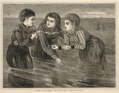 Baden in Long Branch - "Oh, ist das kalt!", aus Every Saturday, 26. August 1871 von Winslow Homer
