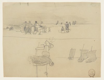 Strandszene mit Frauen, die Körbe tragen, Cullercoats, England von Winslow Homer