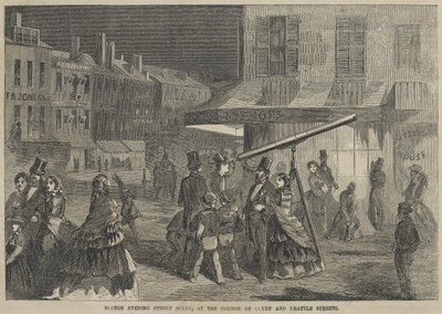 Abendliche Straßenszene in Boston, an der Ecke von Court und Brattle Streets von Winslow Homer