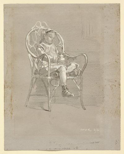 Kind auf einem Korbstuhl sitzend von Winslow Homer
