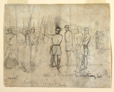 Zeichnung, Colonel William Dwight, Jr. inspiziert sein Regiment, 1862 von Winslow Homer