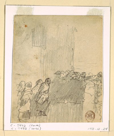 Männer und Frauen blicken aufs Meer, Cullercoats, England von Winslow Homer