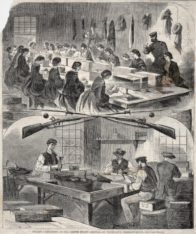 Patronenfüllung im Arsenal der Vereinigten Staaten, in Watertown, Massachusetts von Winslow Homer