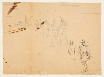 Skizzen einzelner Infanteriefiguren und Übungsunterschriften von Winslow Homer