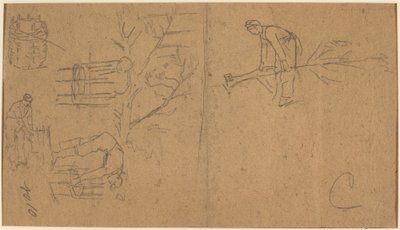 Soldaten fällen Setzlinge und flechten Setzlinge zu Körben (verso) von Winslow Homer