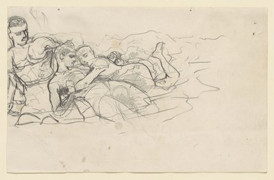 Stehender Mann, der zu zwei ertrinkenden Figuren schaut (Studie für Undertow) von Winslow Homer
