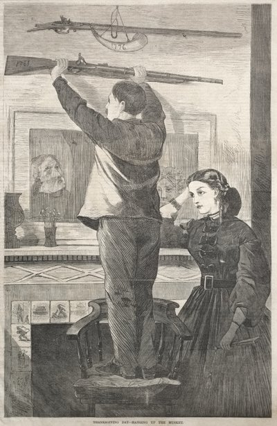Thanksgiving Day - Das Gewehr aufhängen von Winslow Homer