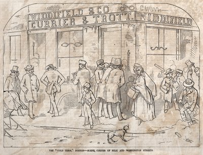 Der "Kalte Zeitraum," Boston - Szene, Ecke Milk und Washington Streets von Winslow Homer
