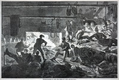 Winterquartiere im Lager - Das Innere einer Hütte, aus Harper