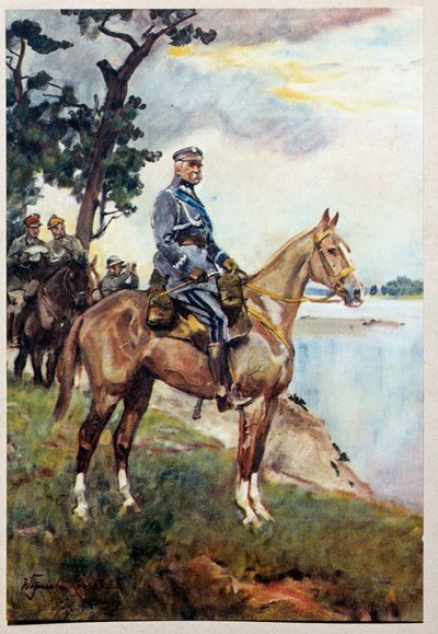 Reiterporträt von Marschall Jozef (Joseph) Klemens Pilsudski (1867-1935) auf seinem Lieblingspferd Kasztanka von Wojciech Kossak