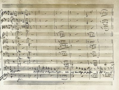 Eigenhändige Niederschrift des Beginns der Bildnis-Arie Taminos aus der Zauberflöte von Wolfgang Amadeus Mozart