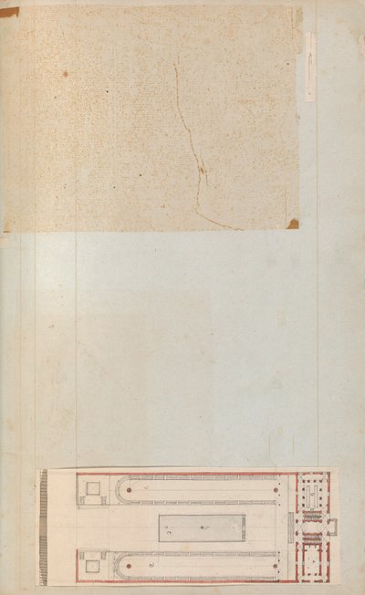 Seite aus einem Sammelalbum mit Zeichnungen und mehreren Drucken von Architektur, Int..., ca. 1800-1850. Schöpfer: Werkstatt von Charles Percier, Werkstatt von Pierre François Léonard Fontaine von Workshop of Charles Percier, Workshop of Pierre