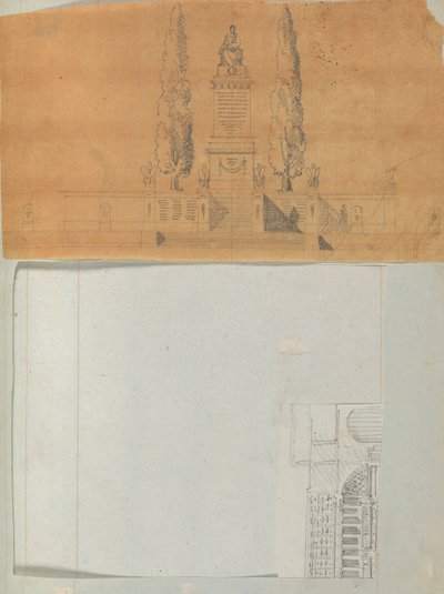 Seite aus einem Sammelalbum mit Zeichnungen und mehreren Drucken von Architektur, ca. 1800-1850 von Workshop of Charles Percier, Workshop of Pierre