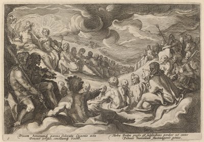 Jupiter berät sich mit den Göttern über die Zerstörung des Universums von Workshop of Hendrick Goltzius, after Hendrick Goltzius