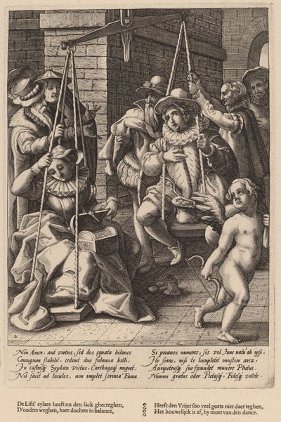 Die Waage der Ehe von Workshop of Hendrick Goltzius, after Karel van Mander I
