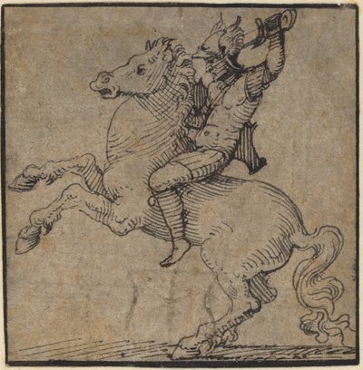 Krieger in Renaissance-Rüstung auf einem steigenden Pferd von Workshop of Peter Vischer the Younger