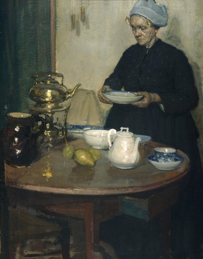 Frau am Kaffeetisch von Xavier Mellery