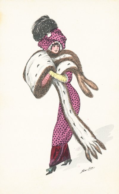 Elegante Pariserin mit langem Pelzstola von Xavier Sager