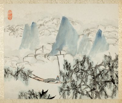 Landschaft mit Figur, aus einem Album von Landschaften und Kalligraphie für Liu Songfu von Xugu