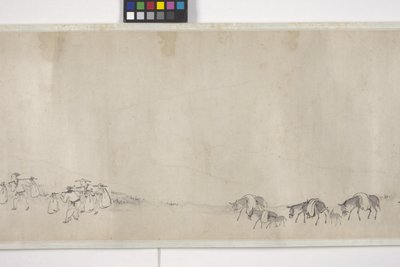 Hundert Esel transportieren Getreide, Handrolle, ca. 1700 von Ye Yin