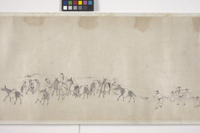 Hundert Esel transportieren Getreide, Handrolle, ca. 1700 von Ye Yin