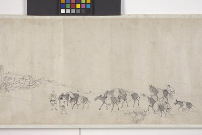 Hundert Esel transportieren Getreide, Handrolle, ca. 1700 von Ye Yin