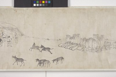Hundert Esel transportieren Getreide, Handrolle, ca. 1700 von Ye Yin