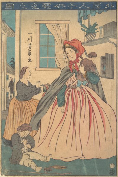 Eine Ausländerin genießt ihre Kinder, 1860, 10. Monat von Yoshikazu