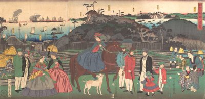 Ausländer besuchen den berühmten Ort des Mt. Gongen in Kanagawa, 2. Monat, 1861 von Yoshikazu