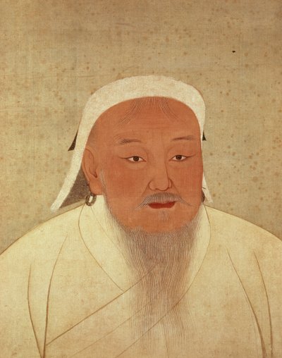 Porträt von Dschingis Khan (ca. 1162-1227), mongolischer Khan, Gründer der kaiserlichen Dynastie, der Yuan, der China zum Zentrum des großen Mongolenreiches machte (1260-1368) von Yuan Dynasty Chinese School