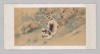 Hängerolle mit Mohnblumen, Schmetterlingen und einer Katze (oberer Teil) von Yun Bing