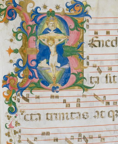 Die Dreifaltigkeit, Miniaturdetail des Chorbuchs von Zanobi di Benedetto Strozzi