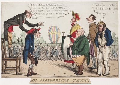 Ein passender Text!, satirische Ballonfahrt-Skizze, um 1842 von Frederick (attr. to) Barnard