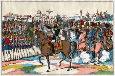 Kaiser Alexander II. inspiziert seine Truppen vor der Kriegserklärung an die Türkei von . .